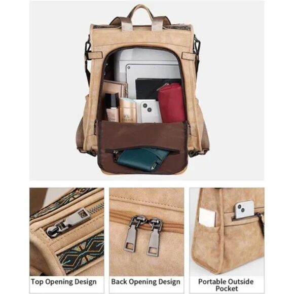 New Vegan Leather Large Travel Backpacks Purses for Women - Picture 2 of 7